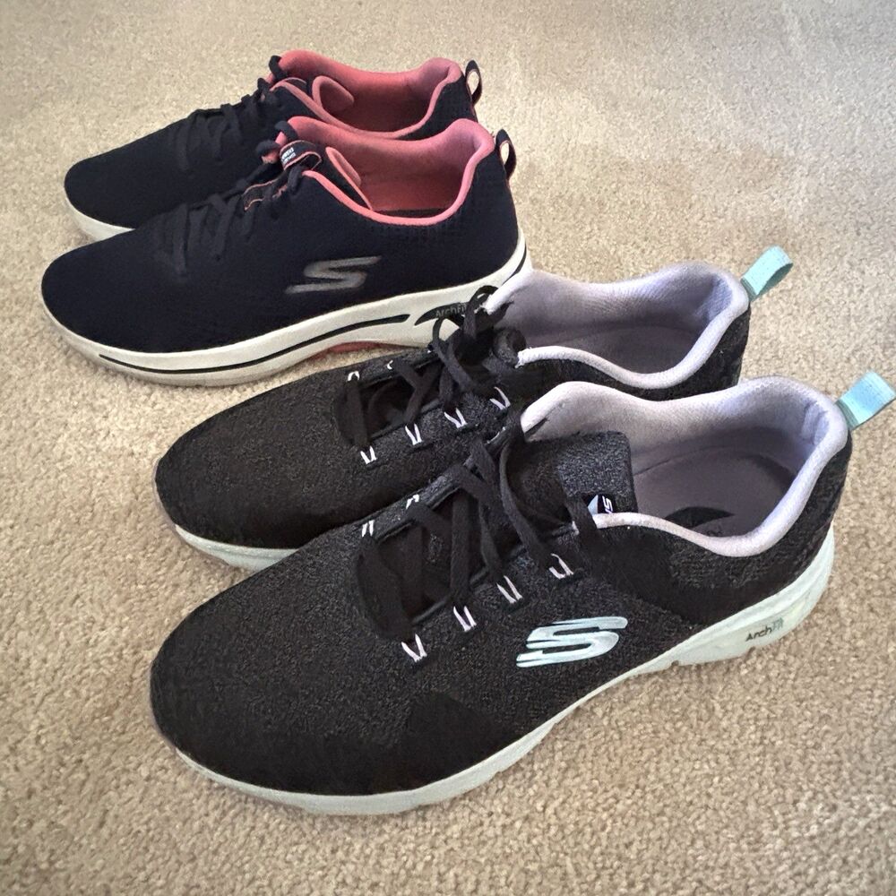 2prs Skechers Arch Fit Athletic Shoes Sz 10 Go Walk Unify Navy & Black Lavender